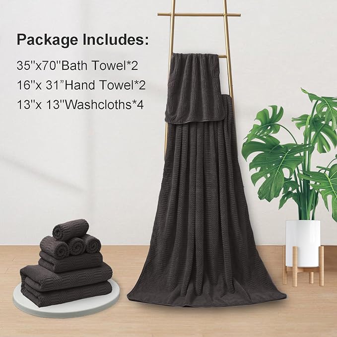 8 Piece Oversized Bath Towels Set Black Brown,2 Extra Large Bath Towel Sheets,2 Hand Towels and 4 Washcloths 600 GSM Highly Absorbent Quick Dry Towels Set for Bathroom Hotel