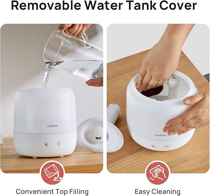 2L Cool Mist Humidifier for Bedroom with 360° Adjustable Nozzle, High and Low Mist Levels, Ultra-Low Noise, Light-Off, No BPA, Auto Shut Off, Ideal Baby Humidifier with Easy Top Filling