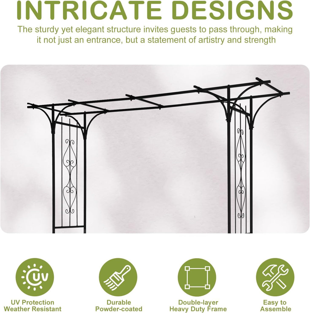 Outvita 7Ft Garden Arch Arbor, Steel Frame Stand Trellis, Arbour Archway for Wedding Ceremony Decoration Plant Climbing Rose Vines Lawn Courtyard Patio Black