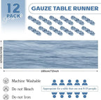 Aktor 12 Pack Dusty Blue Table Runner Boho Cheesecloth Table Runner Semi Sheer Gauze Fabric Runners for Wedding Birthday Baby Shower Party Boho Table Decoration（Dusty Blue）