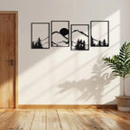 Art3d Black Metal Wall art, 4 Pieces Wall Decor for Living Room Bedroom Hallway Hotel, Natural Mountain Pattern Wall Art Style, Line Art Wall Décor