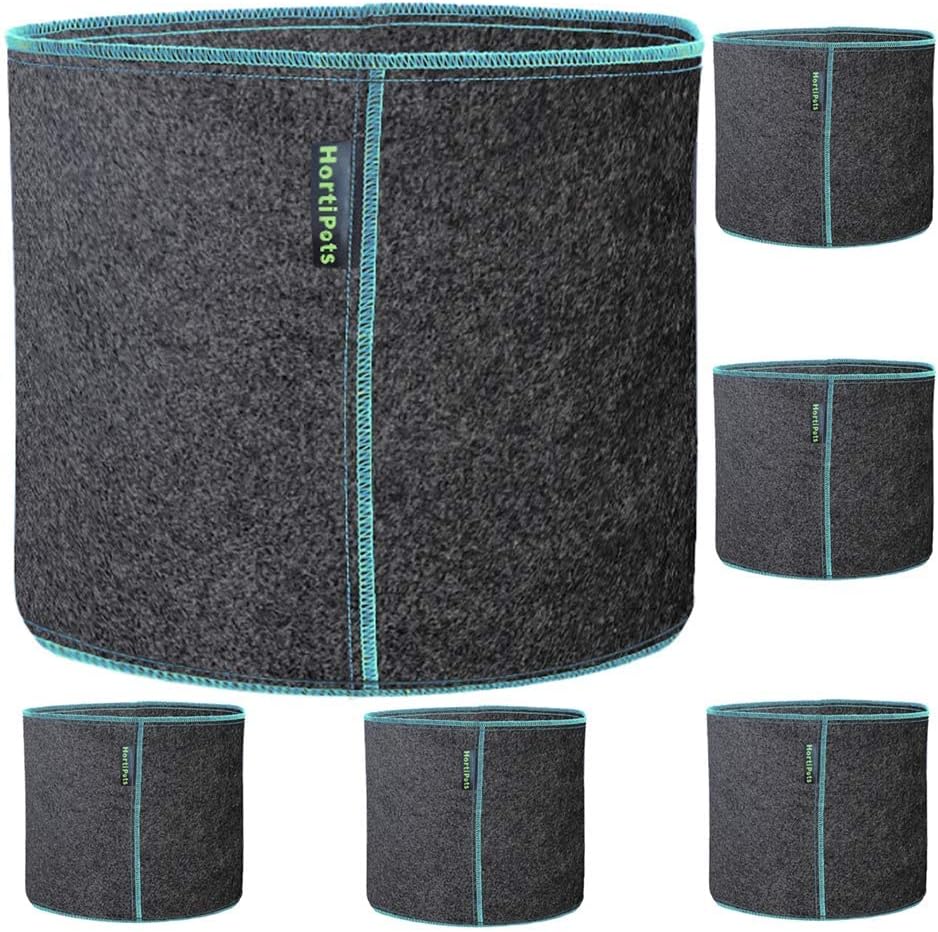 HORTIPOTS Fabric Pots 2 Gallon Non So Floppy Air Pruning Non Woven Black Gray Grow Bags (Pack of 6)