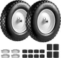 4.80/4.00-8" Tire and Wheel Flat Free 2 PCS, 16" Solid Wheelbarrow Tire with 5/8" & 3/4" Bearings,3"-7" Centered Hub, 14"-16" Universal Fit for Hand Truck/Garden Trailer/Trolley/Wagon