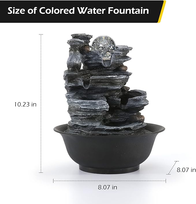 Dyna-Living Tabletop Water Fountain Indoor Waterfalls Fountains with Colored LED Light Decorative Feng Shui Tabletop Fountain with Automatic Pump Best Home Gifts for Friends or Family