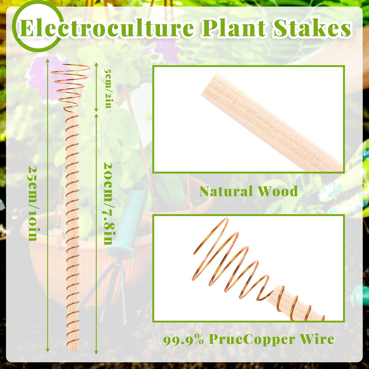 NACHLYNN 6 Pack Electroculture Plant Stakes Pure Electro Culture Gardening Soft Copper Wire Long Copper Garden Stakes for Gardening Growing Plants and Vegetables