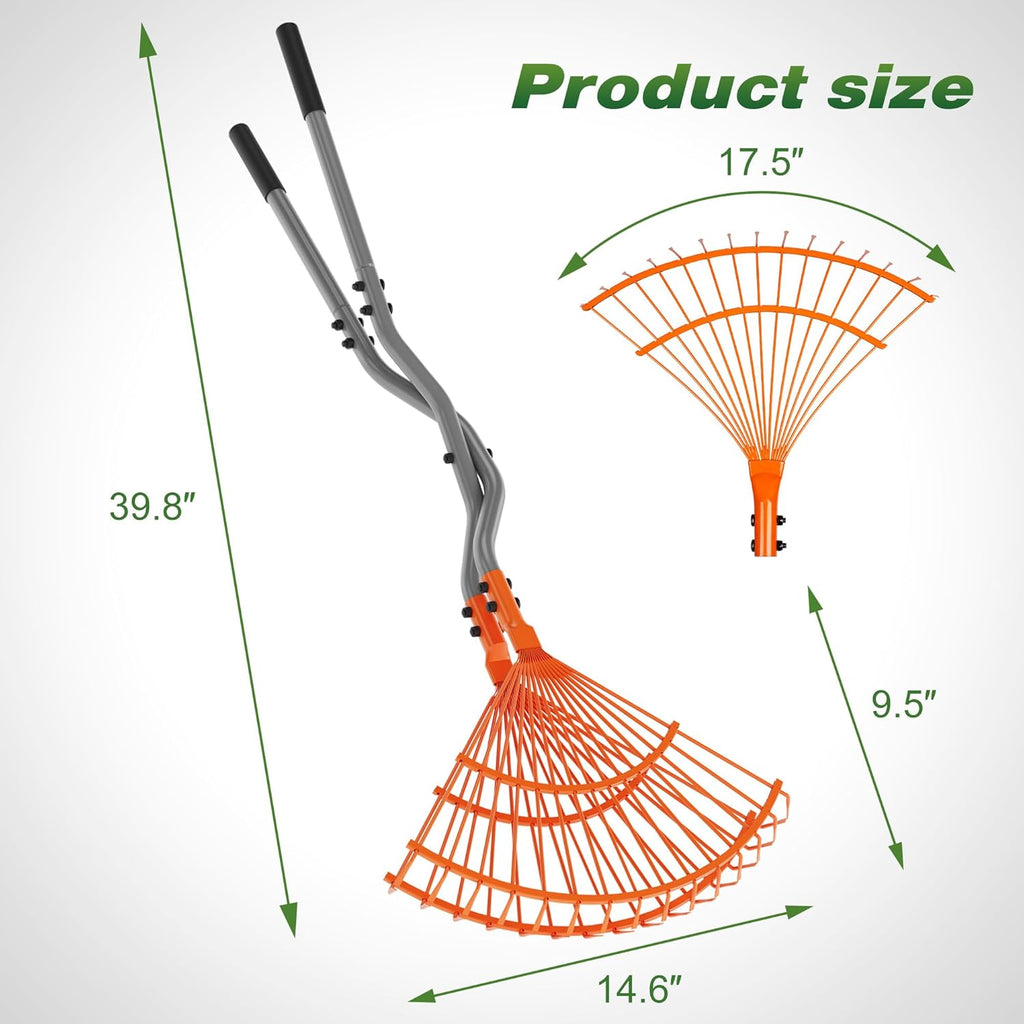 Walensee Leaf Grabber Rake with Long Steel Handle, Heavy Duty Leaf Picker Upper & Garden Claw, Multi-Use Leaves Scoop and Hands Rake for Lawn & Yard Shrub Cleanup