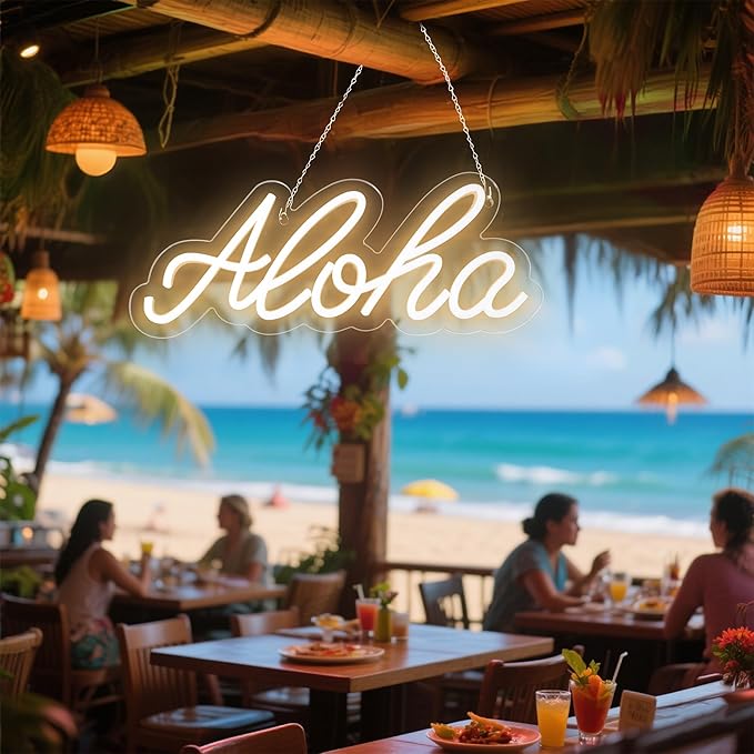 Aloha Neon Light Aloha Warm White Neon Sign for Wall Decor, 15"x5.9" LED Neon Art Decorative Lights with Dimmer Switch USB Operated for Home, Bar Club Wedding and Party Decor, Christmas, Birthday Gift