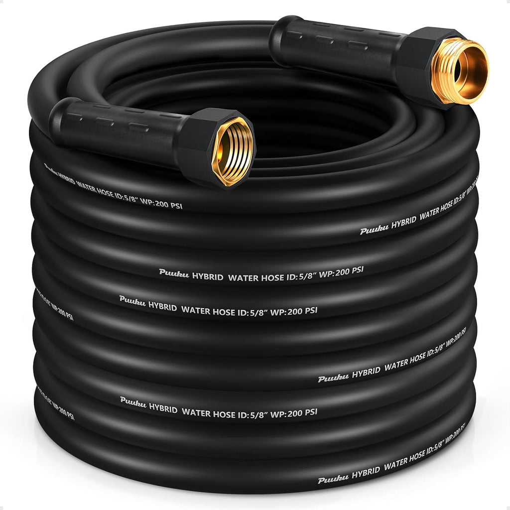Garden Hose 75ft x 5/8", NON-EXPANDABLE Heavy Duty Premium Flexible Water Hose, No Kink, Leakproof, Lightweight Hybrid Hose with Male to Female Fittings for Household、Backyard