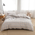 FACE TWO FACE Bedding Duvet Cover Set100% Washed Cotton Duvet Cover Linen Like Textured Breathable Durable Soft Comfy (Twin, Blue Grid)