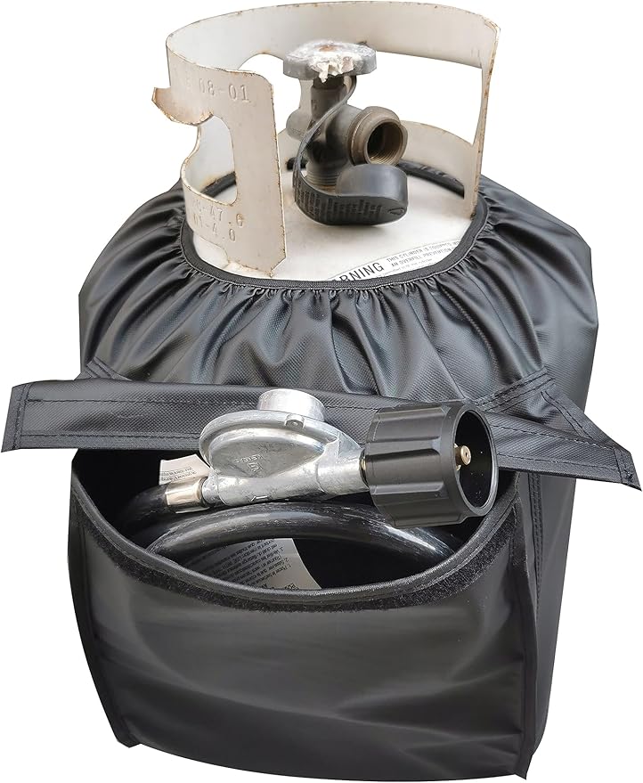 ATYARD Heavy Duty Propane Tank Cover Fits Standard 20 lb Tank Cylinder, UV and Weather Resistant , with Storage Pocket Black