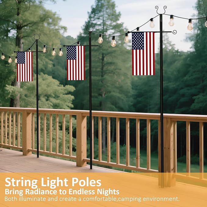4 Pack String Light Poles 10 Ft - Patio Adjustable Stand with Fork, Backyard Heavy Metal Lighting Posts for Outside Deck Wedding Garden Party