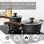 VINCHEF Nonstick Stockpot With Lid 4 Quart, Large Saucepan with Stay Cool Handle, Deep Kitchen Cooking Pot Induction Stock Pots, Dishwasher Safe, Compatible for All Stove Top, PFAS/PFOA Free Black