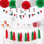 Red-Green White Party-Decorations - 23pcs Mexico Italy Tissue Pom Poms Streamers,Tassel Garland Banner,Mexican Italian Birthday Wedding Baby Shower Decor Bunting Lasting Surprise