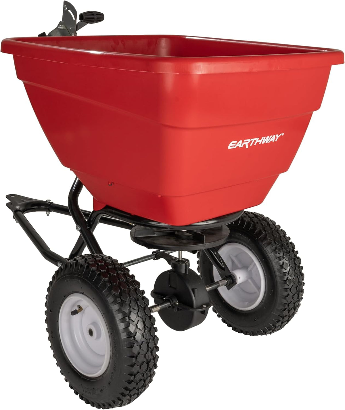 EarthWay Products T150 150lb Towable Broadcast Fertilizer Spreader, Seed Spreader, Pull Behind Aerator/Seeder for Garden Tractor, Easy Flow Control, Adjustable, Non-Skid Tires