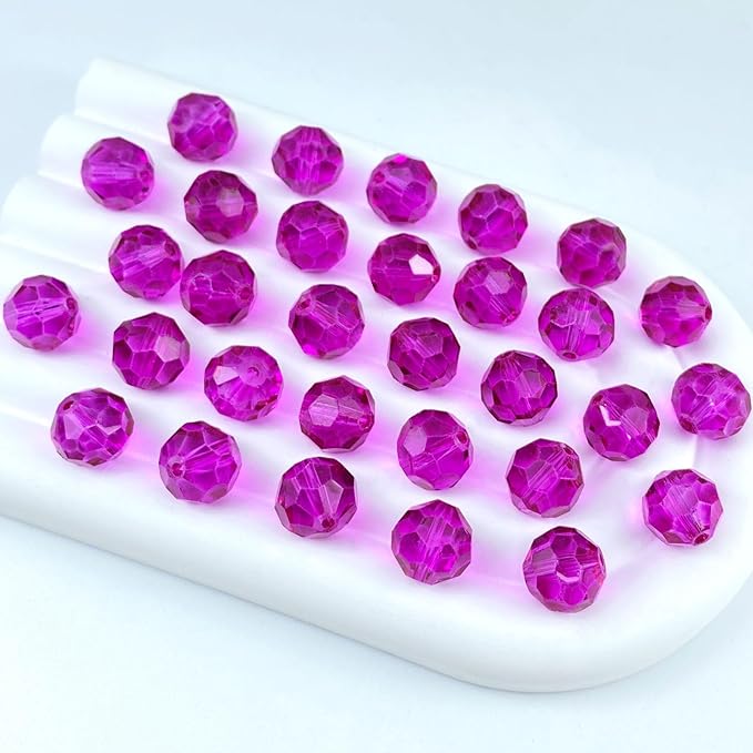 50 PCS 10mm Crystal Glass Beads Round Multiple Faceted Loose Spacer Glass Beads for DIY Handcrafte Bracelet Necklace Earring Jewelry Making(Rose)