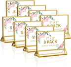 Smarpau 7x5 Gold Acrylic Sign Holder, 8 Pack Double Sided Holders Menu Holder for Wedding Party, Picture Frames Stands, Flyer Stand, Paper Display Stand Table Number Holders for Cafe, Restaurant