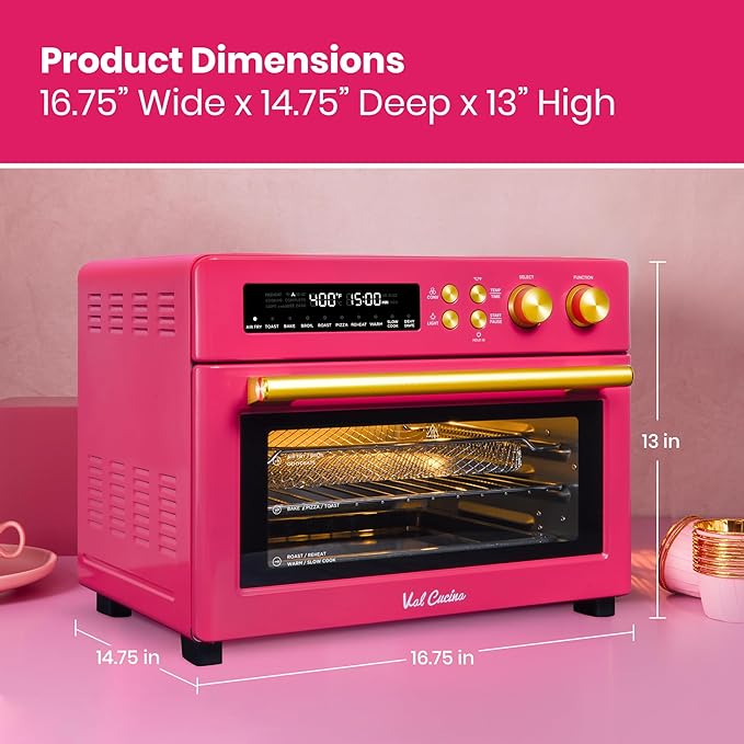 Limited Edition Happy Pink Infrared Heating Air Fryer Toaster Oven, Extra Large Countertop Convection Oven 10-in-1 Combo, 6-Slice Toast, Enamel Baking Pan Easy Clean with Recipe Book