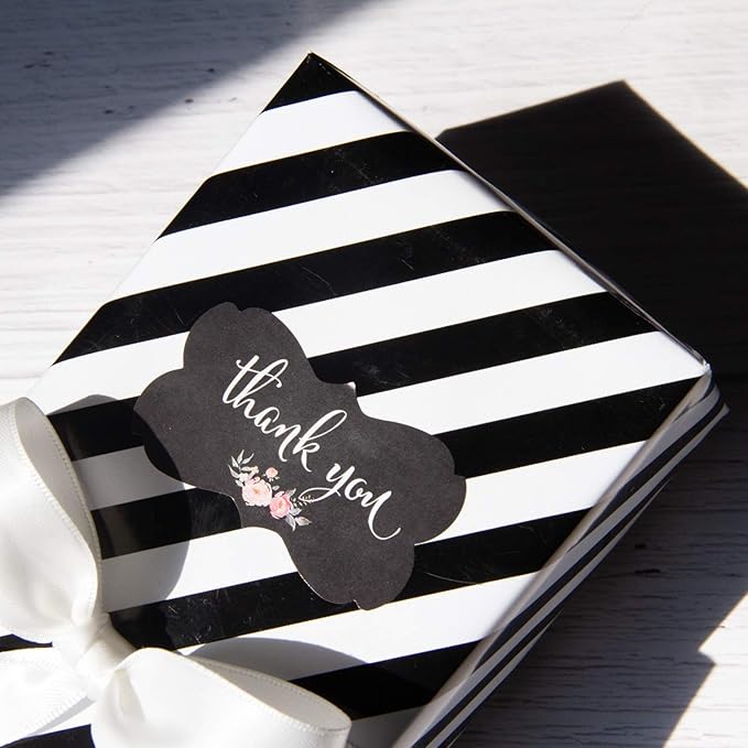 WRAPAHOLIC Reversible Wrapping Paper - Mini Roll - 17 Inch x 33 Feet - Black and Stripes Design for Christmas, Birthday, Holiday, Wedding, Baby Shower