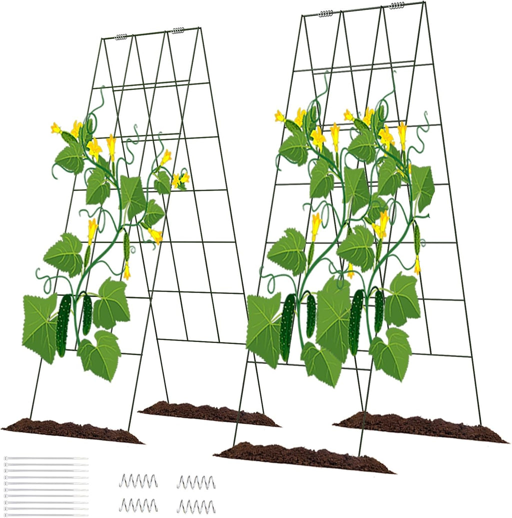 DOEWORKS Cucumber Trellis, 56" High Foldable A Frame Garden Trellis, 2 Pack, Plant Support for Climbing Cucumber, Beans, Tomatoes, Flowers, Green