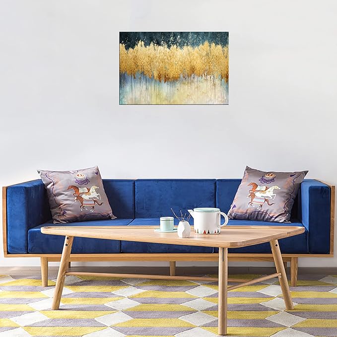 XXMWallArt FC2669 Canvas Wall Art Abstract Golden Forest Painting Modern Decor Abstract Canvas Prints for Living Room Bedroom Kitchen Home and Office Wall Decor