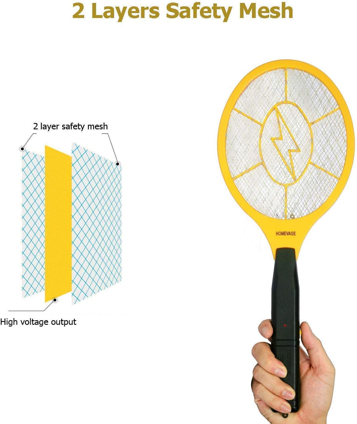 Electric Fly Swatter - Bug Zapper - Best High Voltage Handheld Mosquito Killer - Wasp, Fruit Fly, Insect Trap Racket for Indoor, Travel, Camping and Outdoor Control (2 AA Batteries Included)