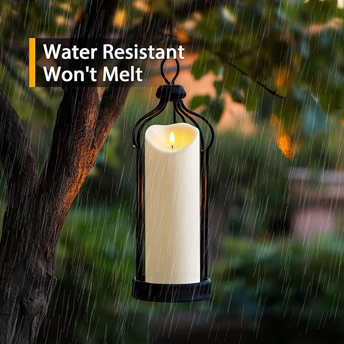 Amagic 4” x 12” Large Waterproof Outdoor Flameless Candles, Battery Operated with Remote Control and Timer, Flickering LED Pillar Candle for Outdoor Patio Yard Porch Decor, Ivory White, Set of 2