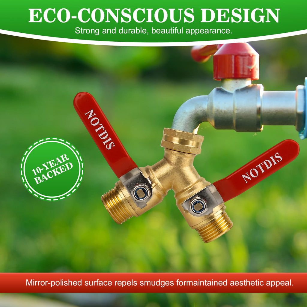 Hose Splitter 2 Way Heavy Duty Brass Garden Hose Splitter with 304 Stainless Steel Long Handle Outdoor Full Flow Hose Splitter Connector,Y Valve 3/4 Inch GHT Thread