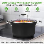 NutriChef 14-Piece Non-Stick Pots & Pans Set - Multi-Sized Cooking Pots with Lids, Small and Medium Frying Pans with Slotted Spatula, Pasta Server, Soup Ladle, Silicone Handles (Copper Color)