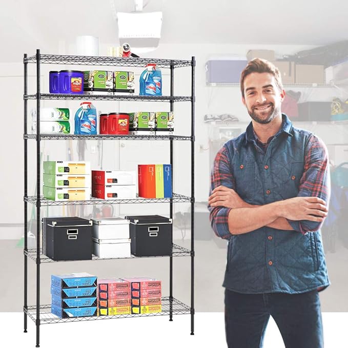 PayLessHere 42" D x 16" W x 72" H Wire Shelving Unit Heavy Duty Storage Rack 6-Tier Metal Shelf Garage Organizer Wire Rack,Black