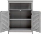 GLACER Bathroom Floor Cabinet, Wooden Storage Cabinet with Double Shutter Doors & 3-Position Adjustable Shelf, Side Storage Organizer Cabinet, 23.5 x 12 x 31.5 inches (Grey)