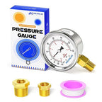 MEANLIN MEASURE -30inHG~60Psi Vacuum Gauge Stainless Steel 1/4" NPT 2" FACE DIAL Waterproof for Air Compressor HVAC Negative Pressure Hand Pump Pool Lower Mount, with 1/2" NPT and 3/8" NPT Hex Bushing