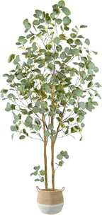 Artificial Eucalyptus Tree, 6ft Tall Faux Eucalyptus Plant with Basket for Home Office, 72'' Fake Tree for Indoor Outdoor Livingroom Garden Floor Décor