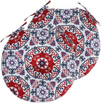 Bistro Chair Cushions 15 inch,Set of 2,Tufted Round Chair Cushions with Ties,15"x15"x4",Water Resistant Round Seat Cushion for Barstool Chairs,Patio Garden Kitchen Outdoor Furniture(Red Medal)