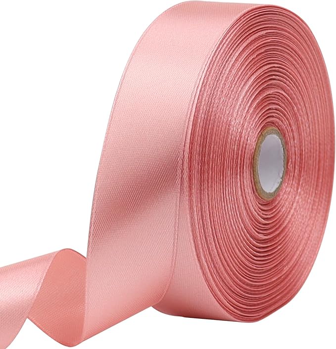 Rose Gold Solid Satin Ribbon 1 Inch 50 Yards Solid Polyester Fabric Ribbon for Gift Wrapping Wedding Christmas Baby Shower Birthday Party Decoration Handmade Immortal Flower Craft