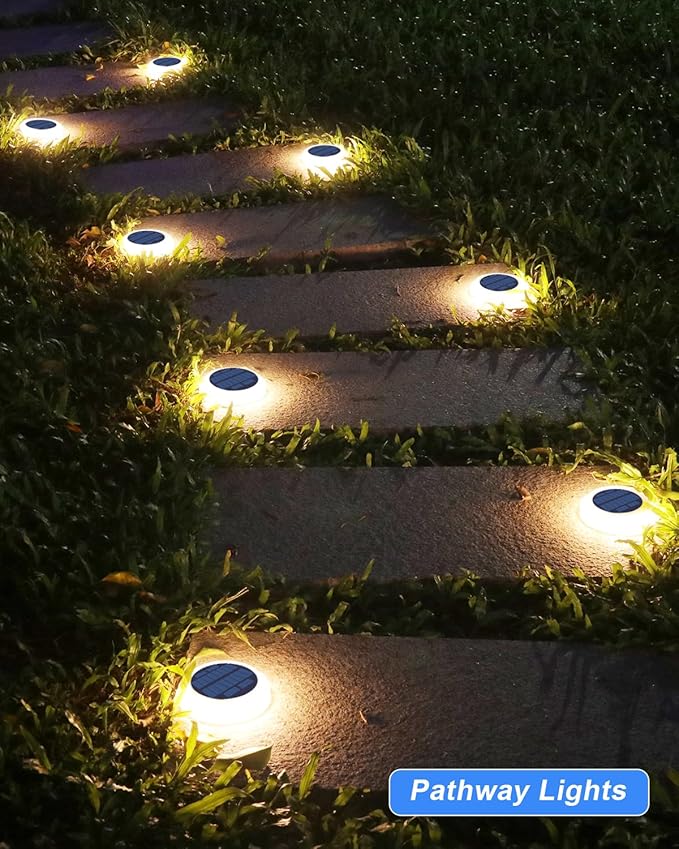 Solar Deck Lights - 4 Pack Outdoor Waterproof, Warm White Solar Step & Dock Lights for Pathway, Driveway & Ground