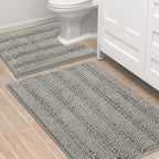 H.VERSAILTEX Bathroom Rugs Bath Rug Set 2 Piece Bathroom Contour Rug Toilet Mat Sets Non Slip Contour Bath Rug Ultra Thick Water Absorbent Striped Bath Mats Washable(36" x 24" Plus 20" x 24" U, Dove)