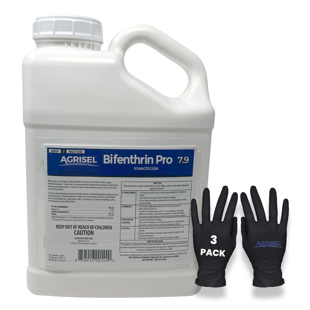 Bifenthrin Pro 7.9, Insect Control, Safe for Plants & Crops, Insecticide, Effective Against 125+ Insects, Includes 3-Pack of Agrisel Protective Gloves, 1 Gallon