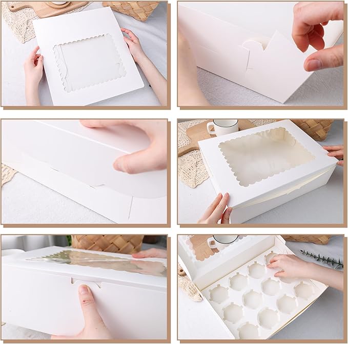 VGOODALL 6PCS White Cupcake Containers, 12 Count with Window Boxes Holding 72 Pastry Box for Birthday Holiday Party Bakery Supplies