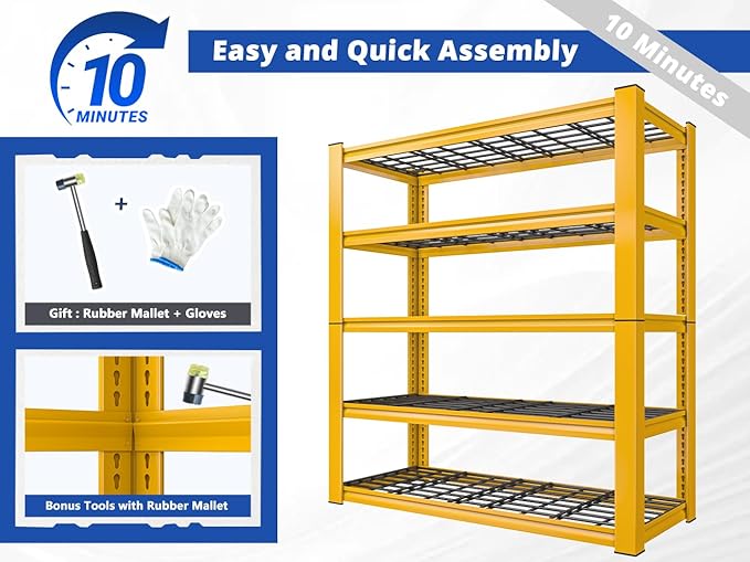REIBII 72''H Garage Shelving 3010 LBS Storage Shelves Adjustable Metal Shelving 5 Tier Metal Shelves for Storage Industrial Shelf for Pantry Kitchen Basement 72" HX35.5 WX16 D