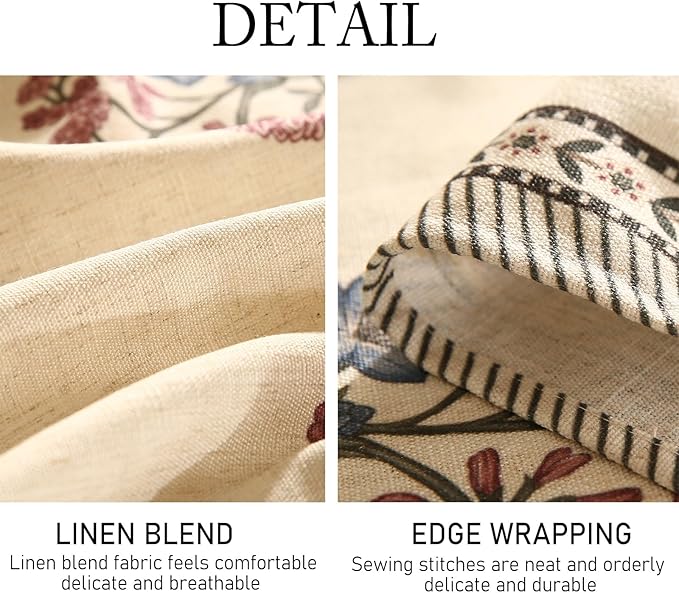 ISAENNE Designer Linen Light Beige Round Tablecloth,French Colorful Floral Table Cloth,Fall Stain Resistant Decor Tablecloths for Dining Thanksgiving Christmas Kitchen,Diameter 67"-Helena E