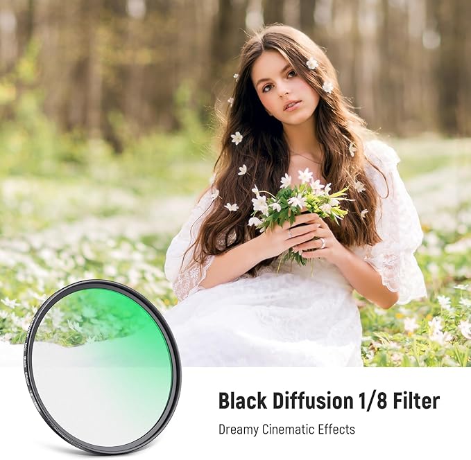 NEEWER 55mm Black Diffusion 1/8 Filter Soft Dreamy Cinematic Effect Filter Ultra Slim Water Repellent Scratch Resistant Optical Glass, Multi Nano Coatings for Video/Vlog/Portrait Photography