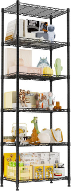 REGILLER 6 Wire Shelving Steel Storage Rack Adjustable Unit Shelves for Laundry Bathroom Kitchen Pantry Closet(Black,11.7" D x 21.4" W x 63" H)