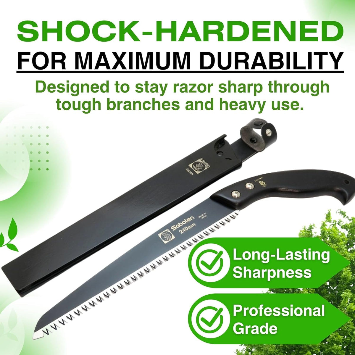Saboten Japan 9.4" Japanese Pruning Saw – Fluorine-Coated High-Carbon Steel Blade, Traditional Wooden Handle, Precision Pull Cut Tool for Branches – forest Originals, Made in Japan