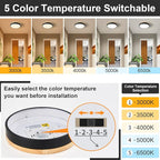 Dimmable Wood LED Ceiling Light Fixture, Black Round Low Profile Flush Mount Ceiling Lighting, Modern 5CCT 2700K-6000K Ceiling Lamp for Laundry Room Hallway Kitchen Bedroom, 11.8in