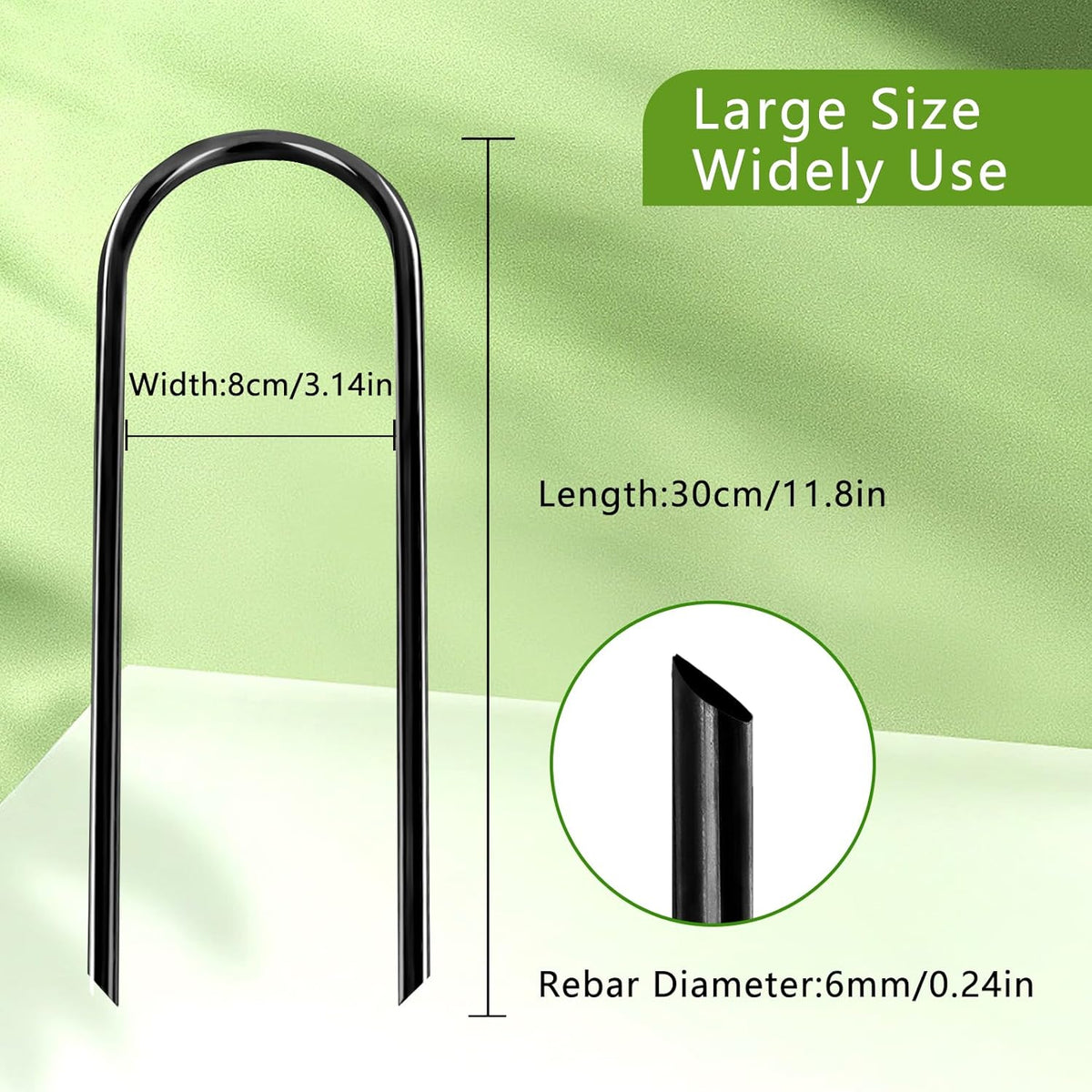 8Pcs Trampolines Wind Stakes, 12 Inch Landscape Staples, Heavy Duty Trampoline Anchors, U-Shaped Garden Stakes, Ground Stake with T Hook for Soccer Goals Trampoline Camping Tents (Black)