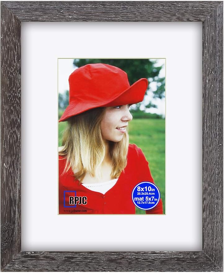 RPJC 8x10 inch Picture Frame Made of Solid Wood and High Definition Glass Display Pictures 5x7 with Mat or 8x10 Without Mat for Wall Mounting Photo Frame Driftwood Finish