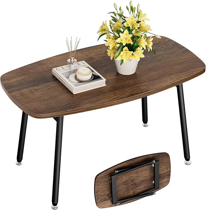 WOHOMO Folding Coffee Table Rustic Small Coffee Tables for Living Room Farmhouse Portable Table for Small Spaces Rectangular Mid Century Coffee Table, No Assembly 31.5 * 15.7 * 17.7IN, Walnut