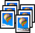 FIXSMITH 11x14 Picture Frame Set of 6, Black Photo Frames Bulk with HD Plexiglass, Display Pictures 8x10 with Mat or 11x14 Without Mat, Multi Picture Frames Collage for Wall Decor