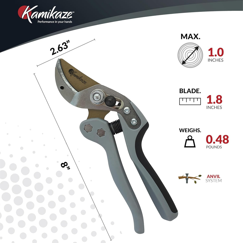 KM1-M FORCE ANVIL SHEAR- ANVIL PRUNER, Pruning Shears. Garden Pruners, Plant Pruners, Pruning Shears, Tefloned Blade Hand Pruner, Universal Garden Clippers great for garden and home.