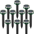 Solar Powered Mole Repellent Stakes - Ultrasonic Outdoor Rodent Repellent for Voles, Groundhogs, Snakes & Chipmunks - IP44 Waterproof Lawn & Garden Pest Control, Pet Safe – 10 Pack, Round
